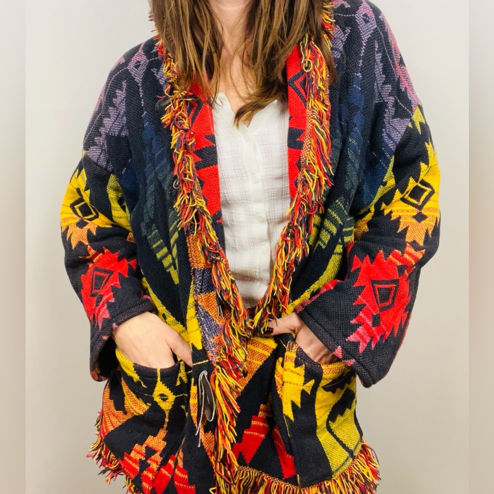 Vintage Colorful Blanket Coat · It’s in the Bag · Oversized Fringe Coat